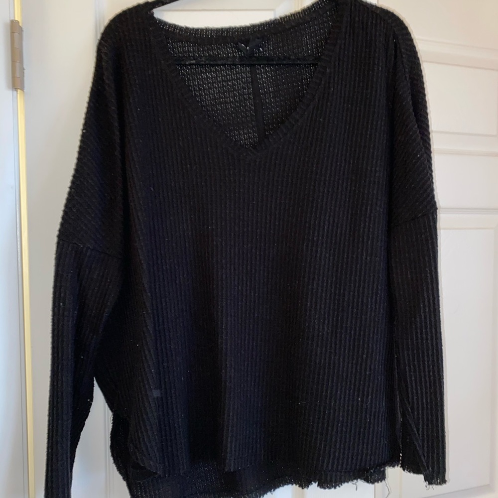 Urban outfitters black waffle knit top